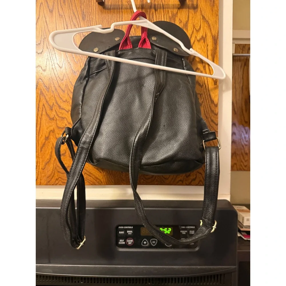 Disney Mickey Mouse Mini Backpack Black Pebbled Faux Leather 3D Ears Bag